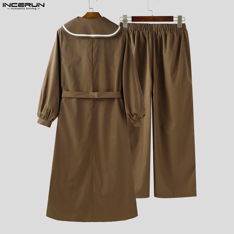 INCERUN Oversized Autumn Men Sailor Collar Long Sleeve Windbreaker Long Pants Casual Two Pieces Sets Outfits