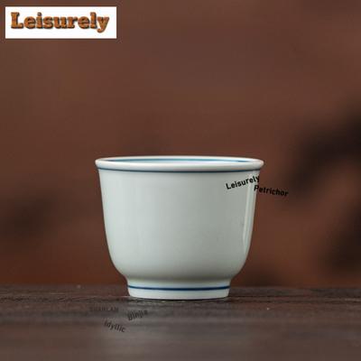 3pc Hand-painted Double Line Straight Mouth Teacup Zen Tea Bowl Cute Cup Tea-tasting Personal Cup Chazhan Master Cups Cha Craft
