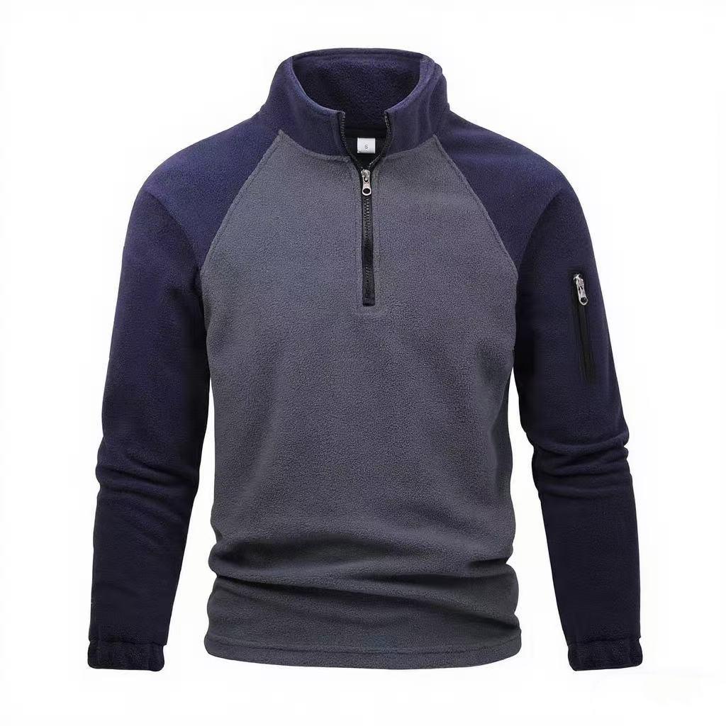2025 Men s Fashion Color Block Fleece Zip Hoodie S