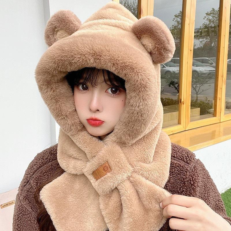 Sombrero de Peluche con Orejas de Conejo y Bufanda Para Mujer Estilo Invierno Lindo Grueso Cálido Protector de Orejas Sombrero Lei Feng
