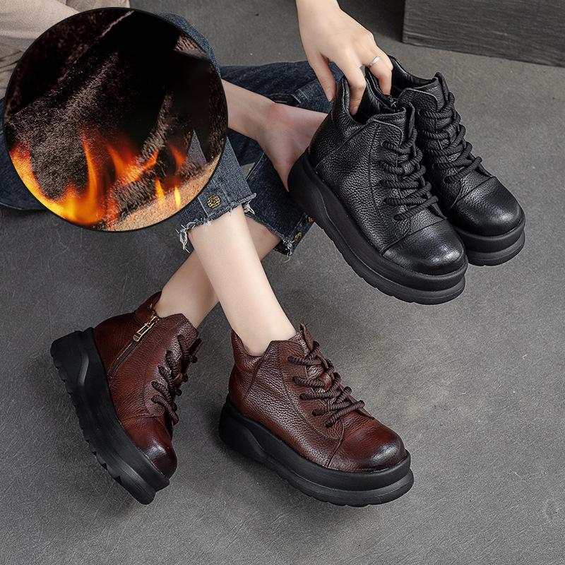 Fashion GKTINOO 2025 Autumn Winter Shoes Genuine Leather Ankle Motorcycle Boots for Women Thick Sole Women Ankle Boots Ladies Botas