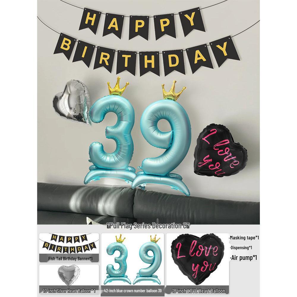 Elegant Birthday Decorations for Men: Number Balloons and High-Class Atmosphere for Husband or Boyfriend's Surprise Party.
