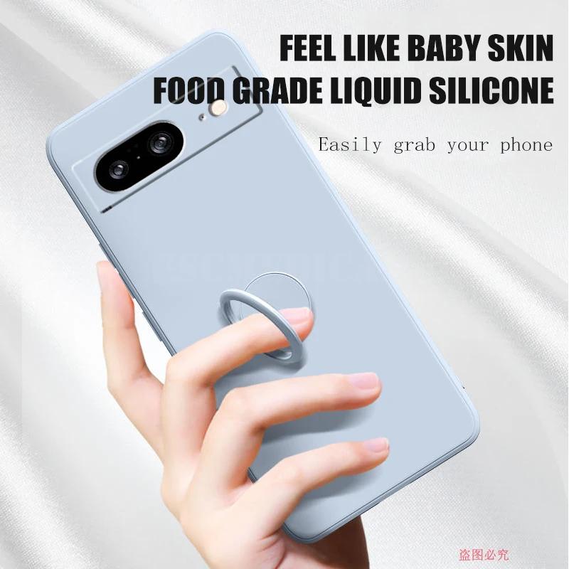 Case for Google Pixel 8 9 Finger Ring Stand Holder Slicone Cover for Pixel 9 Pro XL Solid Color Lens Protection Soft Phone Case