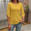 Women's Waffle Knit Three-Quarter Sleeve Pullover - 2025 Autumn/Winter European American Fashion
