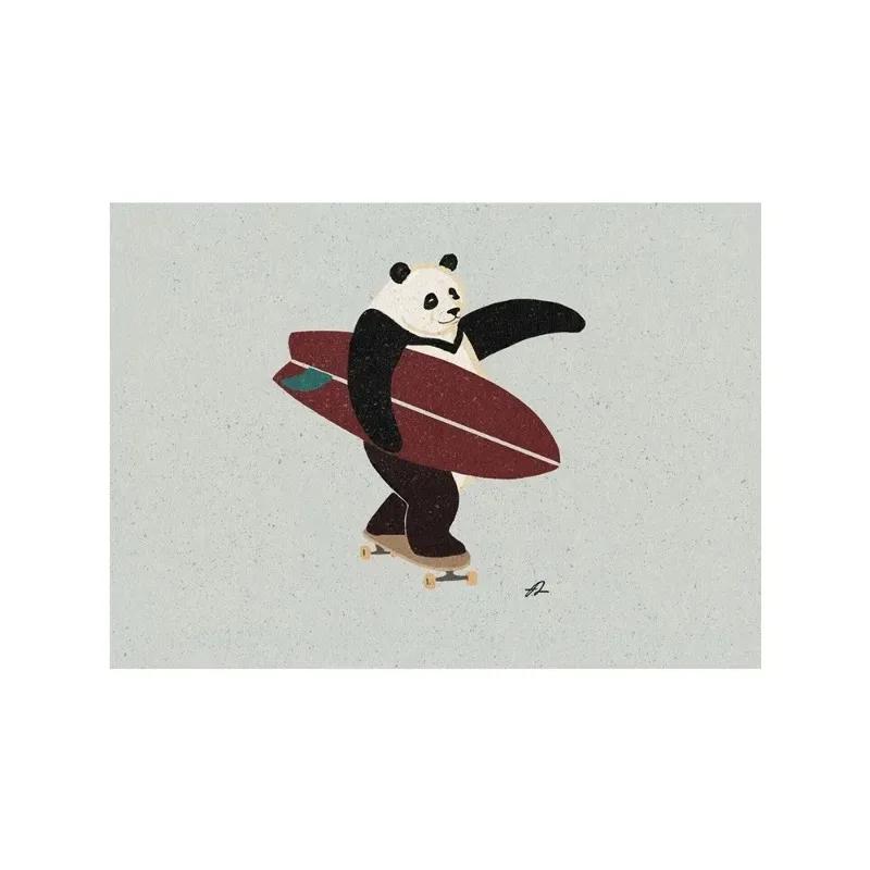 Funny Surfing Animal Retro Posters Canvas Painting Sloth Bear Panda Wall Art Picture for Modern Child Room Home Decor Art Gift