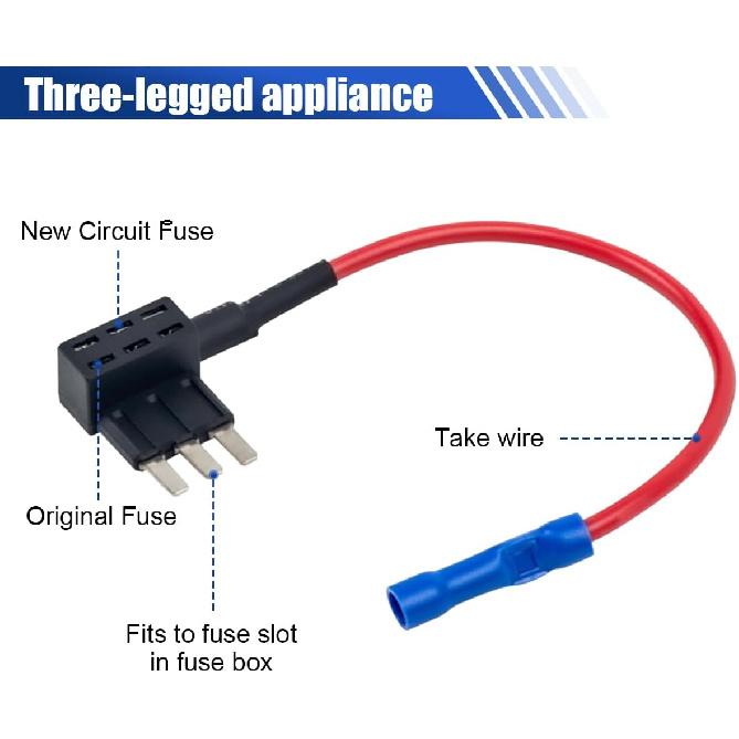 12V Car Add-a-Circuit Fuse Tap Adapter, Mini Blade Fuses Holder Automotive Fuse Adapter, 3 ATM Fuses Tap Replacement for Car Truck Boat (1PC)