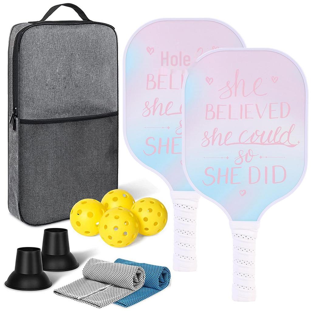 Rachetă și minge Pickleball din fibră de carbon, set cadou pentru prosoape de gheață pentru sporturi în aer liber