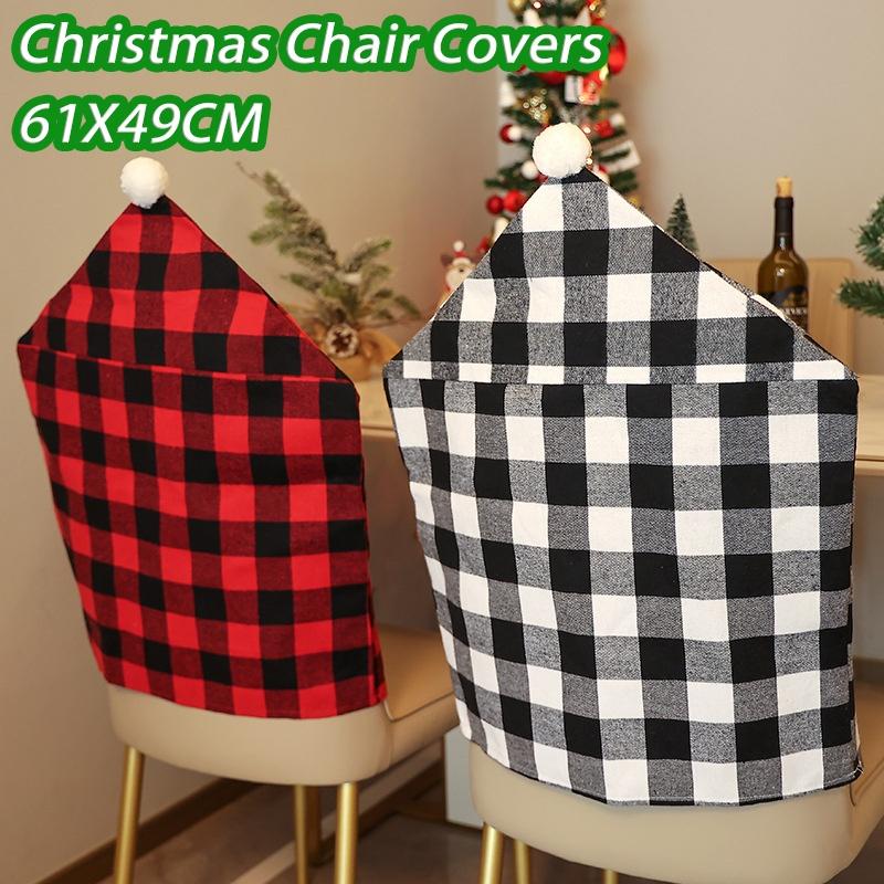 Christmas Simple Chair Covers Black White Plaid Cotton Chair Covers Holiday Decor Chair Covers Dining Room Home Decoration Props