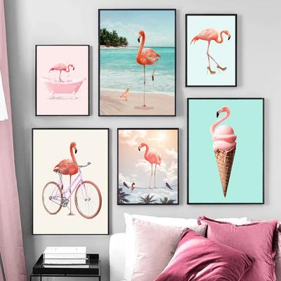Mode-Stil lustige rosa hübsche Flamingo Leinwand Malerei Poster und Drucke Wand Bilder Home Decor für Wohnzimmer Schlafzimmer