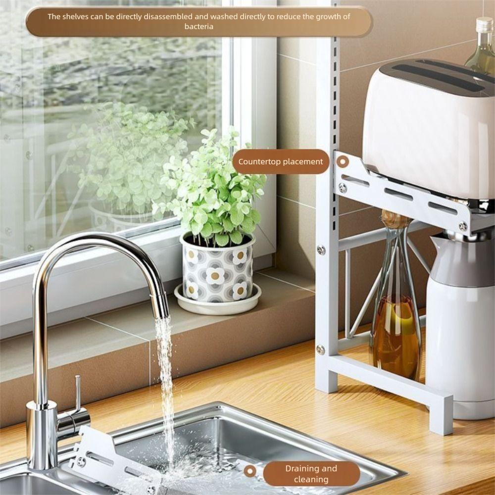 Kohlenstoffstahl Mikrowellenregal Verstellbarer Küchenaufbewahrungshalter Mikrowellen-Ablageregal Desktop