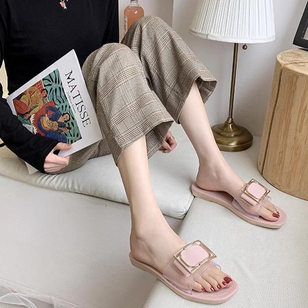 2025 Nauji madingi šlepetės moterims vasarai lauko dėvėjimui, kvadratinė sagtis, permatomos, kasdienės, studentų šlepetės