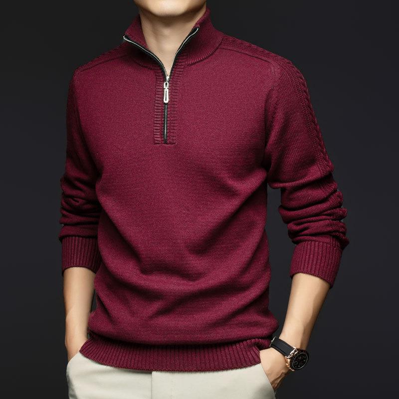 Men's Thick Warm Wool Sweater - Half-Zip, Stand Collar, Long Sleeve, Casual Knitwear
