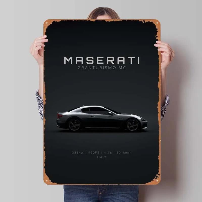 Maserati Plåtskylt Bilar Poster Dekoration för Hemdekorationer Retro Metallskylt Plakett för Garagsväggkonstdekoration Rum