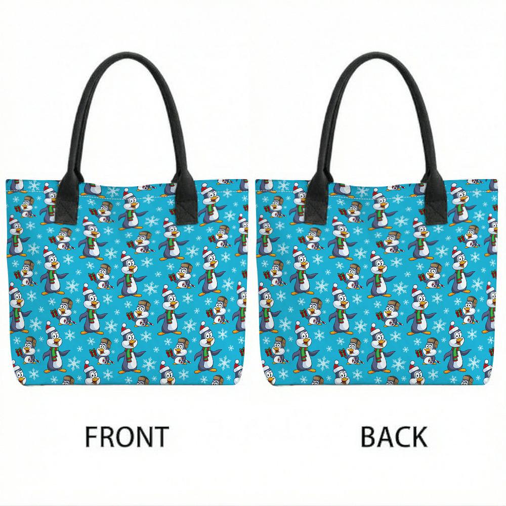  Cute Penguin Winter Tote Bag Large Capacity Casual Shoulder Bag for Daily Use