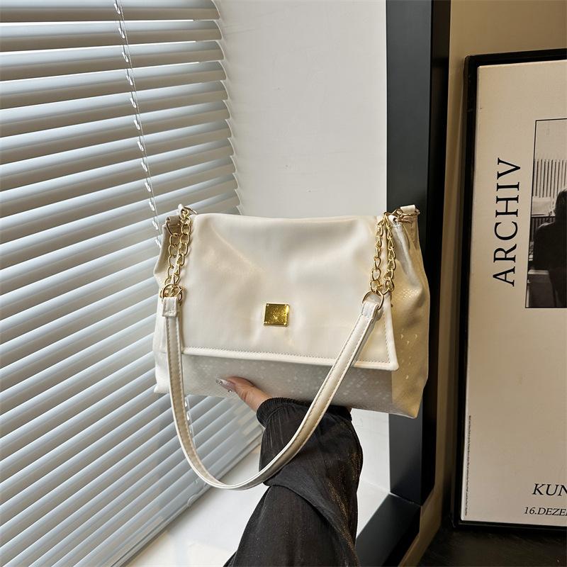 

Popular fashion versatile shoulder messenger bag chain retro commuter texture women s bag leisure bag білий