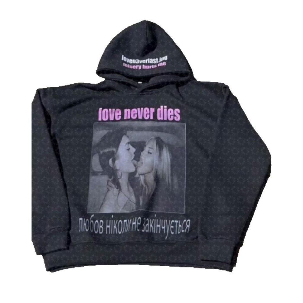 Y2K Vintage Dark Print Hoodie with Long Sleeves - European & American Streetwear Trend