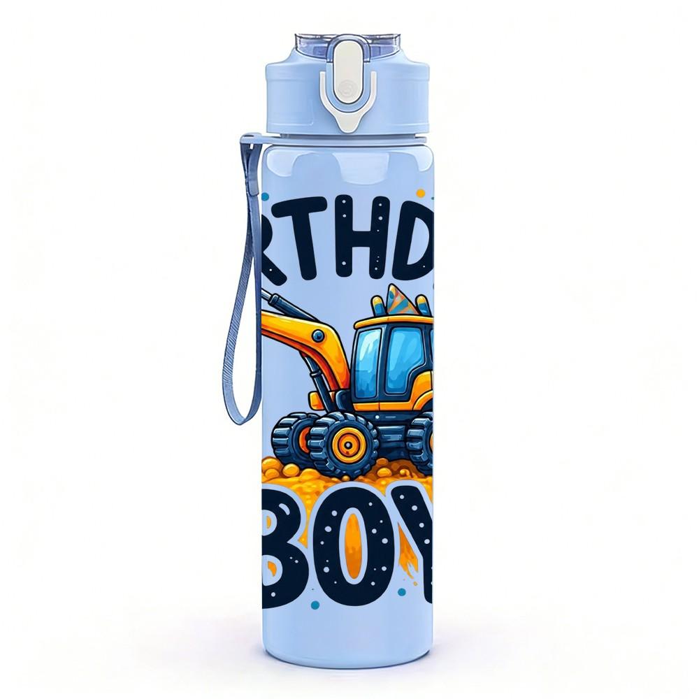 1PC Birthday Boy Excavator 750ml Color Plastic Sports Water Bottle Leakproof Flip Straw Lid Suitable for Sports Office Home Use