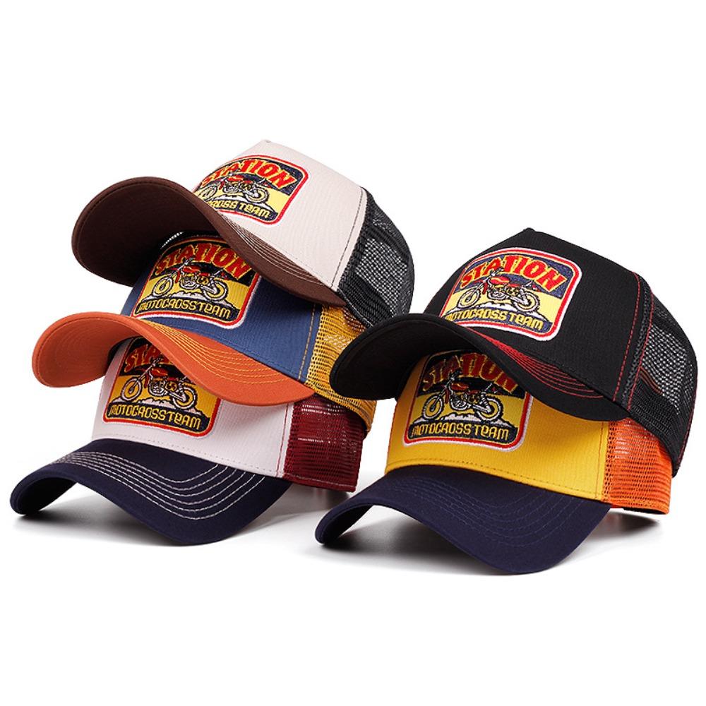 Adjustable Fishing Cap Motorcycle Embroidery Mesh Trucker Hat Fashion Baseball Cap  For Man Women