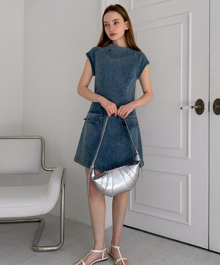 Baseukala Cap Sleeve Denim Mini Dress