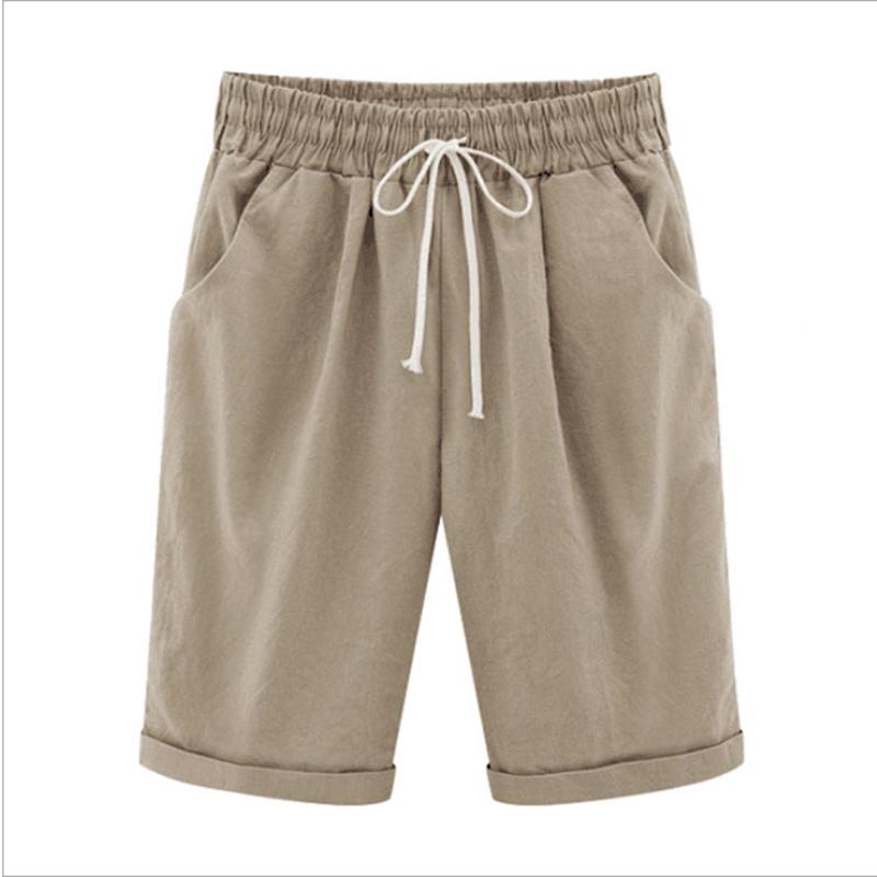 Cotton Linen Lace Up Shorts Plus Size 