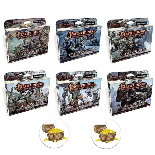 

НАБІР з усіх 6 колод розширень Pathfinder Adventure Card Game Rise of the Runelords плюс 2 кнопки Скриня зі скарбами