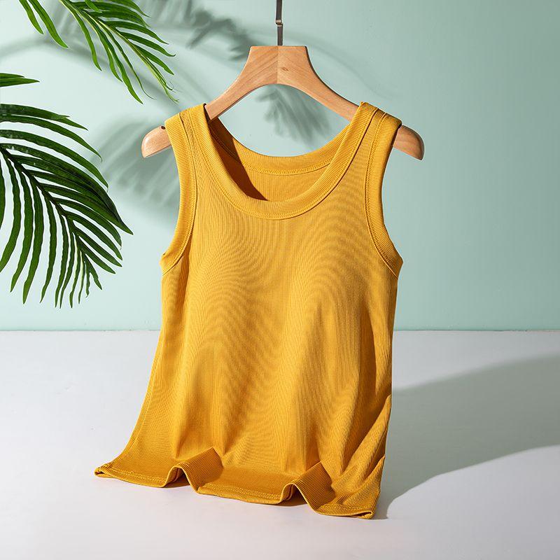 

Modal Cami with Chest Padding Summer Versitile Fashion Sleeveless Top Women Solid Inner wear Plus size Sling Bottoming Shirt Orange XL (50.00 kg-60.00 kg recommended