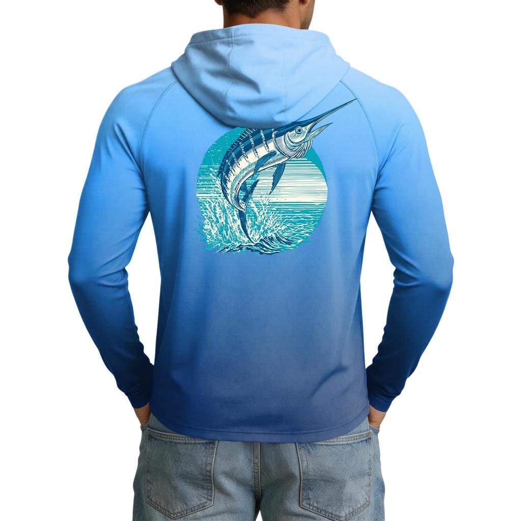 Men's UPF50+ Sun Protection Hoodie Long Sleeve Lightweight Stretch Outdoor Sports Shirt for Fishing Hiking Running