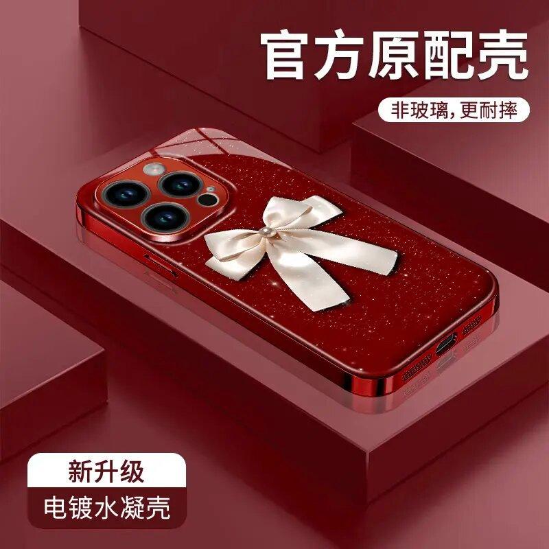 New Year's INS Wind Bow Electroplating Water Condensation Suitable for Apple 17 Mobile Phone Case iPhone16PROMAX Lady