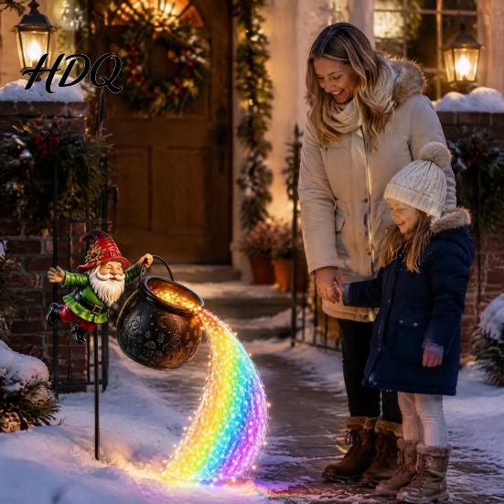 Waterproof LED Pathway Lighting Solar Christmas Garden Stake Light Santa Pouring Flowing String Lights Colorful Magical Holiday Path Lights