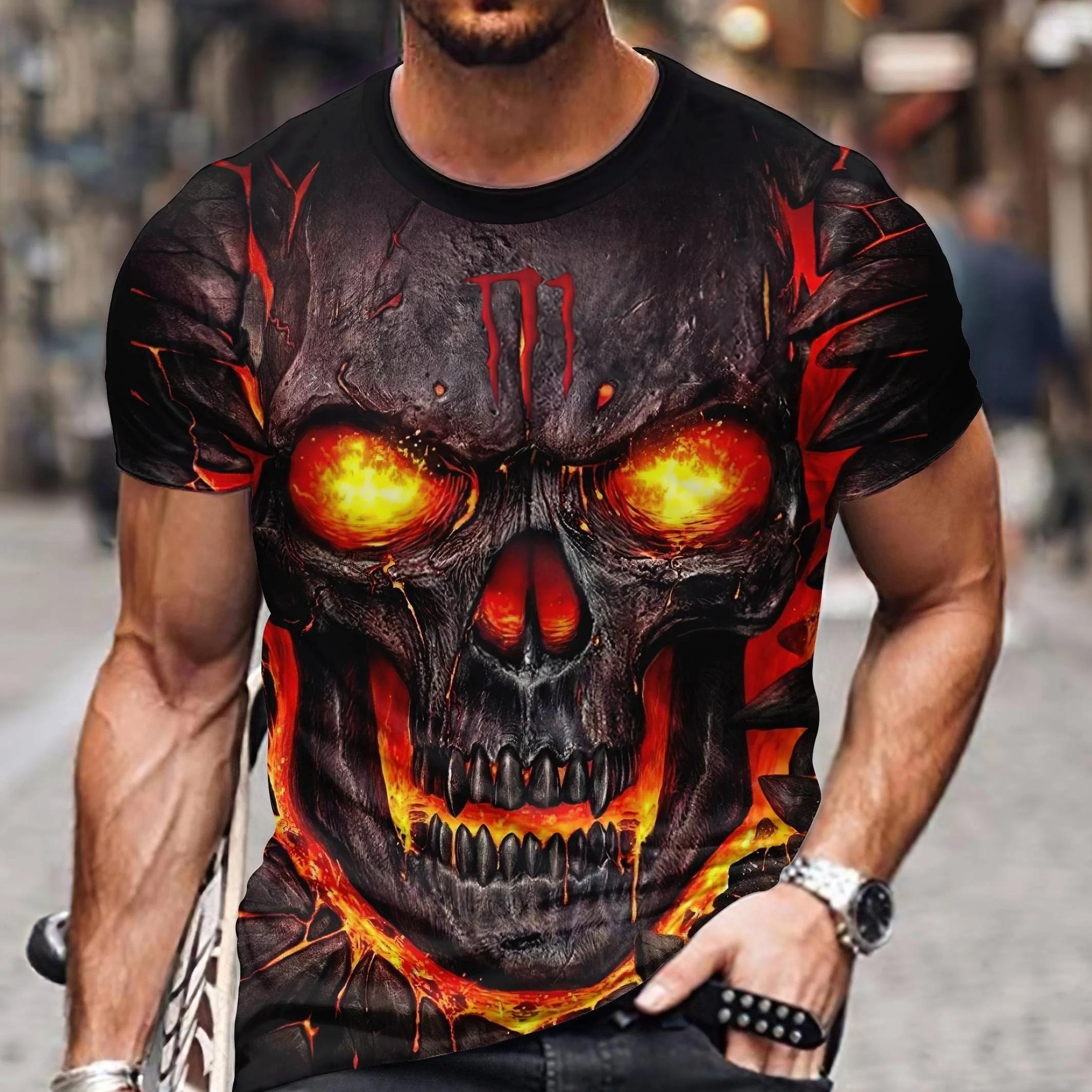 

Винтажная Мужская футболка с 3d принтом ужасов и черепом, летняя классическая повседневная мужская футболка с круглым вырезом и коротким рукавом, модные свободные топы большого размера M