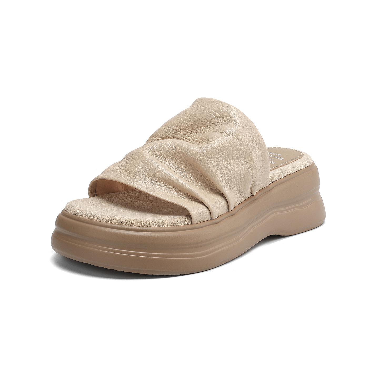 

Summer Oxygen~ Minimalist Thick Bottom Folded One-Flip Round Head Open-toed Slippers Women s Premium Sense Skirt Cool Slippers 35 абрикосовый