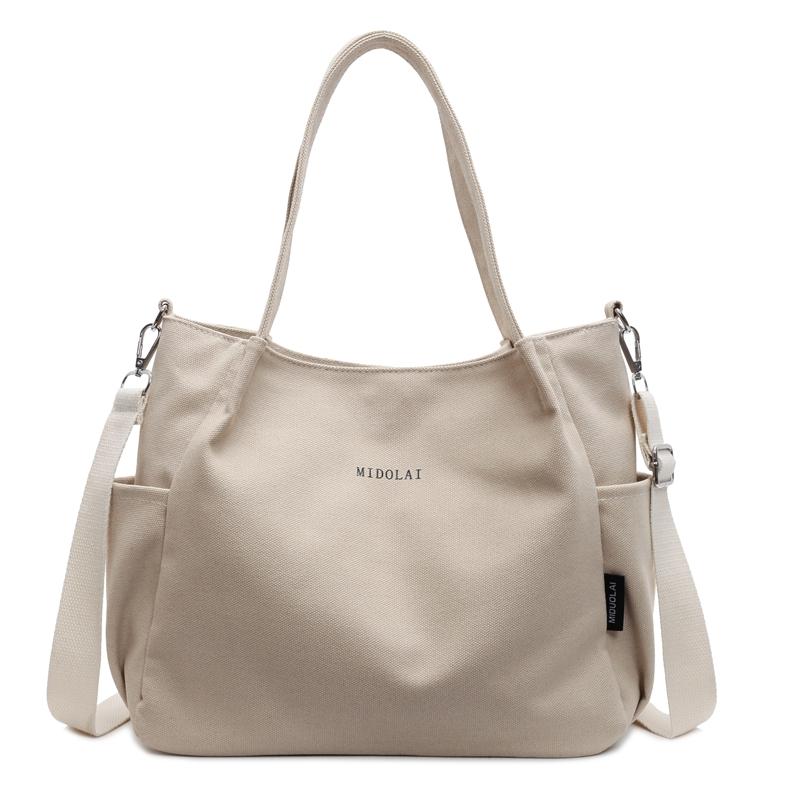 Commuter Canvas Bag Women Shoulder Crossbody Bag Solid Color Shopping Bag