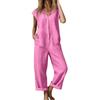 Women's Casual, Loose-Fit, Round-Neck, Pocketed, Sleeveless, -Color Cotton Jumpsuit