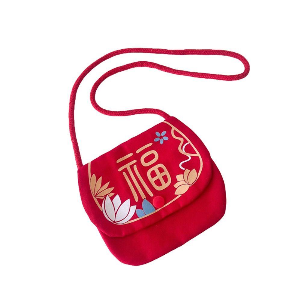 Traditional Chinese Style Candy Bag Letter Print Blessing Red Bag New Year Shoulder Bag Child