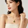 Teardrop Green Pendant Necklace, Women's Gold Crown Necklace Accessory, French Style Simple Daily Wear Versatile Necklace