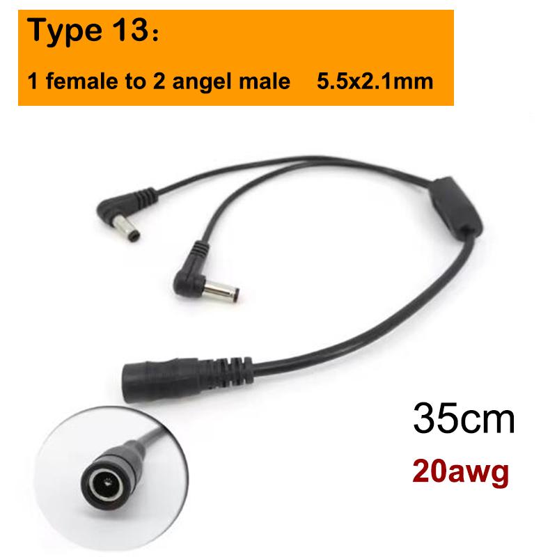 13 Types 12v DC Male Female Power Supply Splitter Adapter To 2 Way Dual Male Female Cable Plug 5.5*2.1mm 2.5mm 22awg 18awg Wire