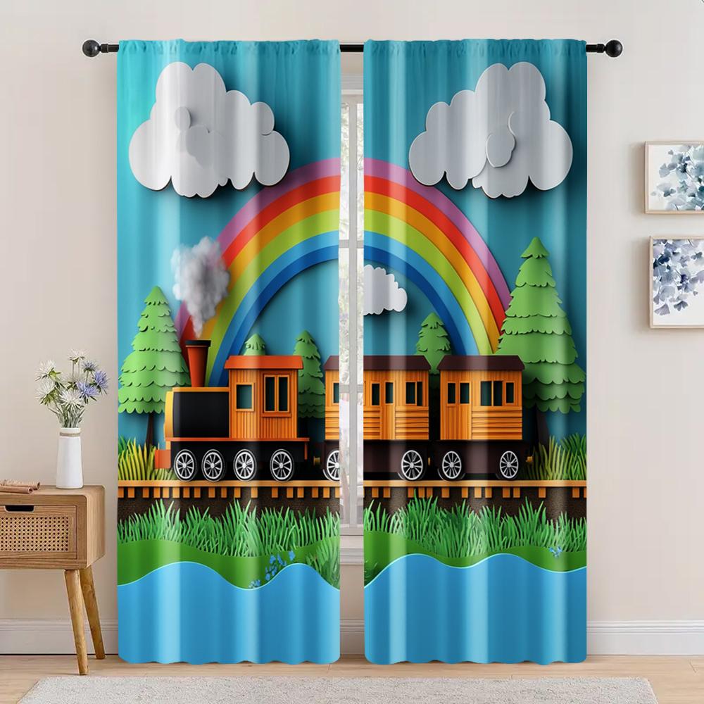 2pc,  Curtain Cartoon Train Protecting Privacy Festive Wall Decor for Indoor Celebrations Decor