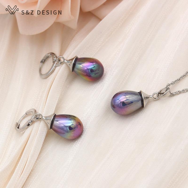 

Модные разноцветные висячие серьги с каплями воды с искусственным жемчугом, комплекты ювелирных изделий для женщин, свадебное ожерелье с подвеской, подарок