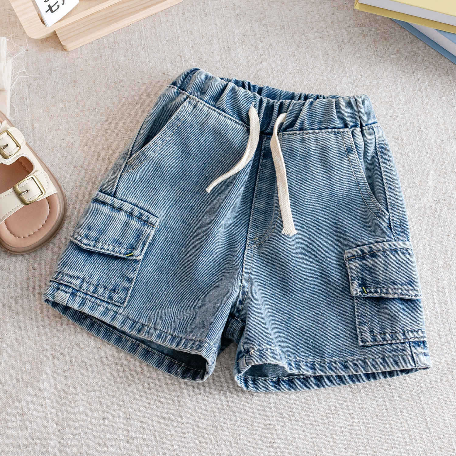 Kids Boys Denim Cargo Shorts 2-8Y Casual Summer Jeans Bottoms Waist Elastic Waistband Children Clothes Outerdoor Boys 100 синий
