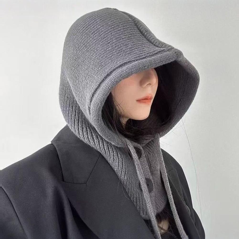 Windproof Half-closed Design Knit Scarf Hat Ladies Beanie
