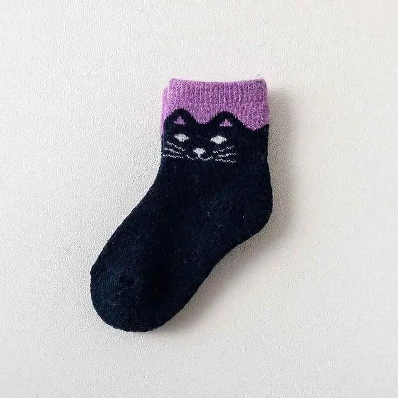 

1 пара теплых детских носков в стиле ретро, ​​европейский стиль, носки до середины икры с котом для детей, для мальчиков и девочек, осенне-зимние утепленные хлопковые носки для детей 1-12 лет L тёмно-синий