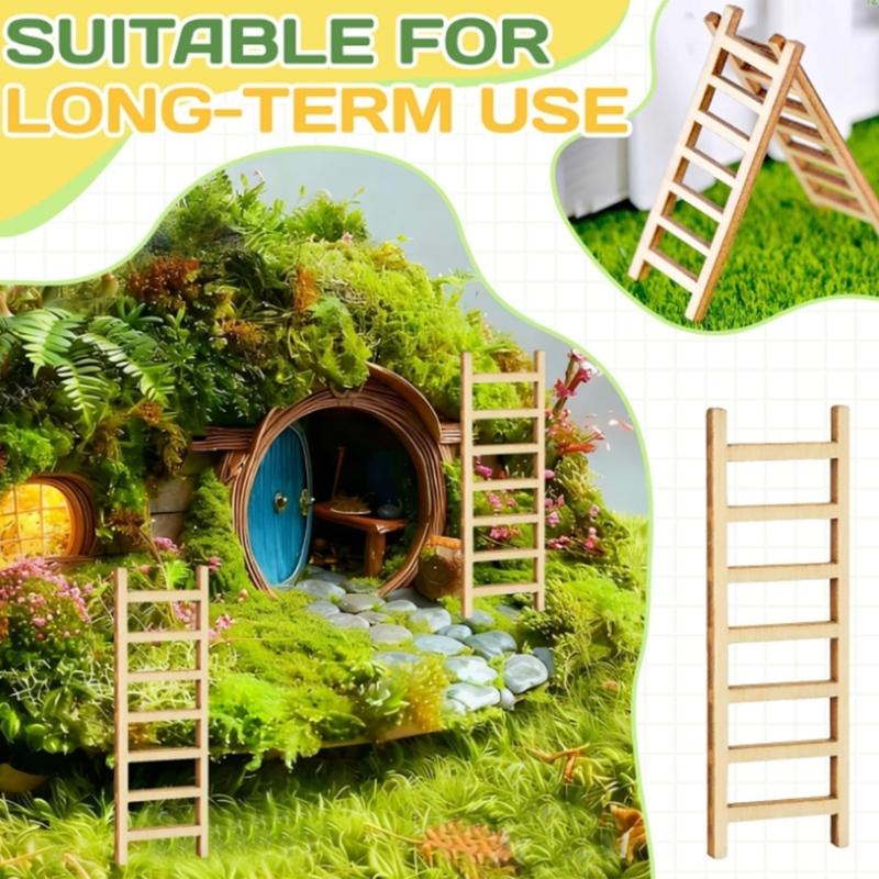 40pcs Natural Wood Miniature Ladder For Moss Landscape And Doll House Furniture Safe For Children Creative Pretend Play