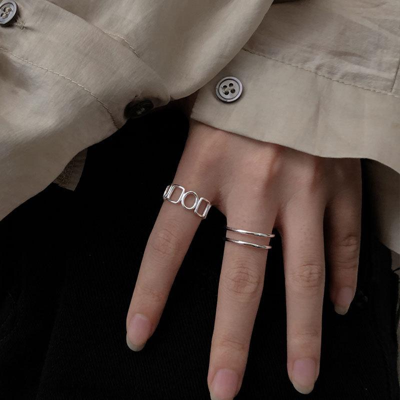 Stackable Geometric Square Open Ring Women's Trendy Niche Design Cold Wind Adjustable Index Finger & Tail Ring Party Jewelry