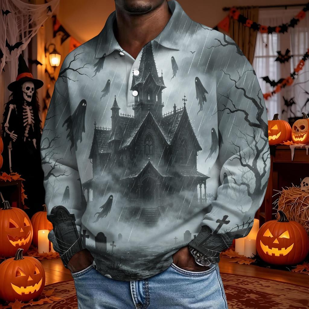 Men's Halloween Fashion Long Sleeve Button Up Shirt