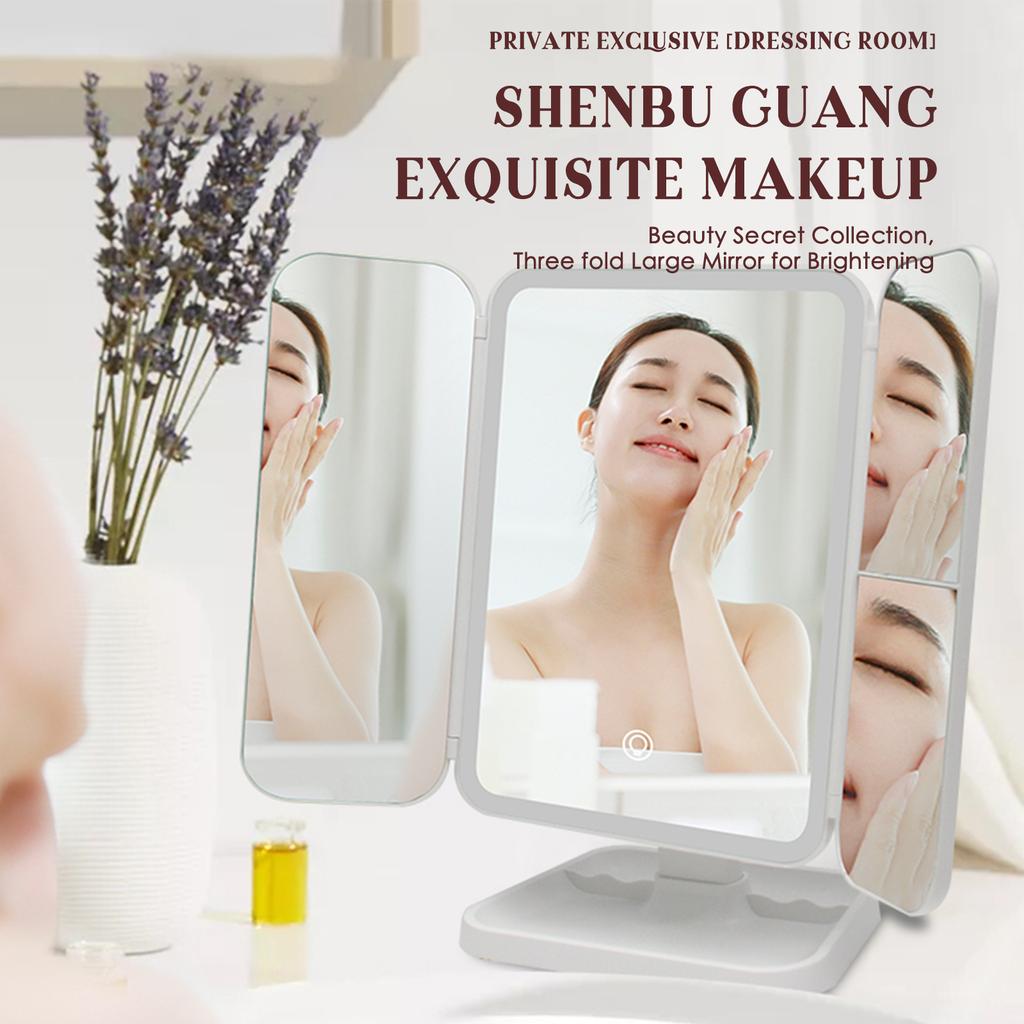 LED Trifold Makeup Mirror +2X +3X Magnification 3 Adjustable Color Temperatures Stepless
