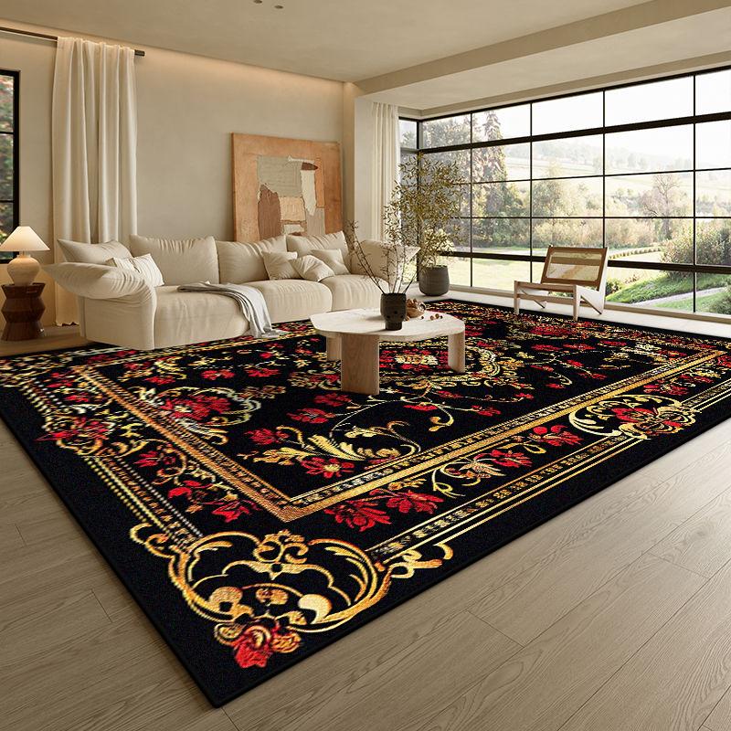 Moderní Černý Luxusní Koberec Obývací Pokoj Zlatý Okraj Protiskluzová Podložka pod Konferenční Stolky Měkký Skládací Kancelářský Salonek Dekor Koberec Snadno Čistitelný