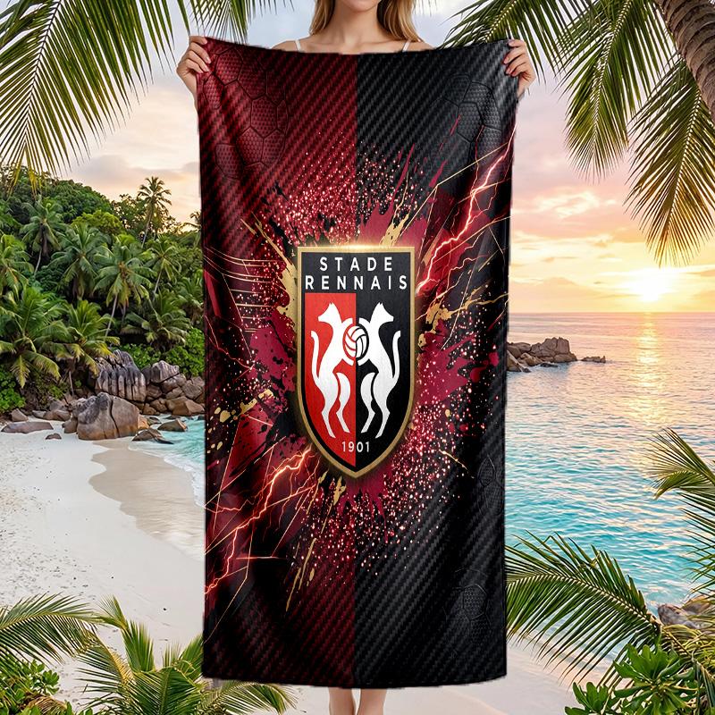 Stade Rennais FC Stampa Asciugatura Rapida Telo da Spiaggia Microfibra Assorbente Portatile da Viaggio Asciugamano da Nuoto