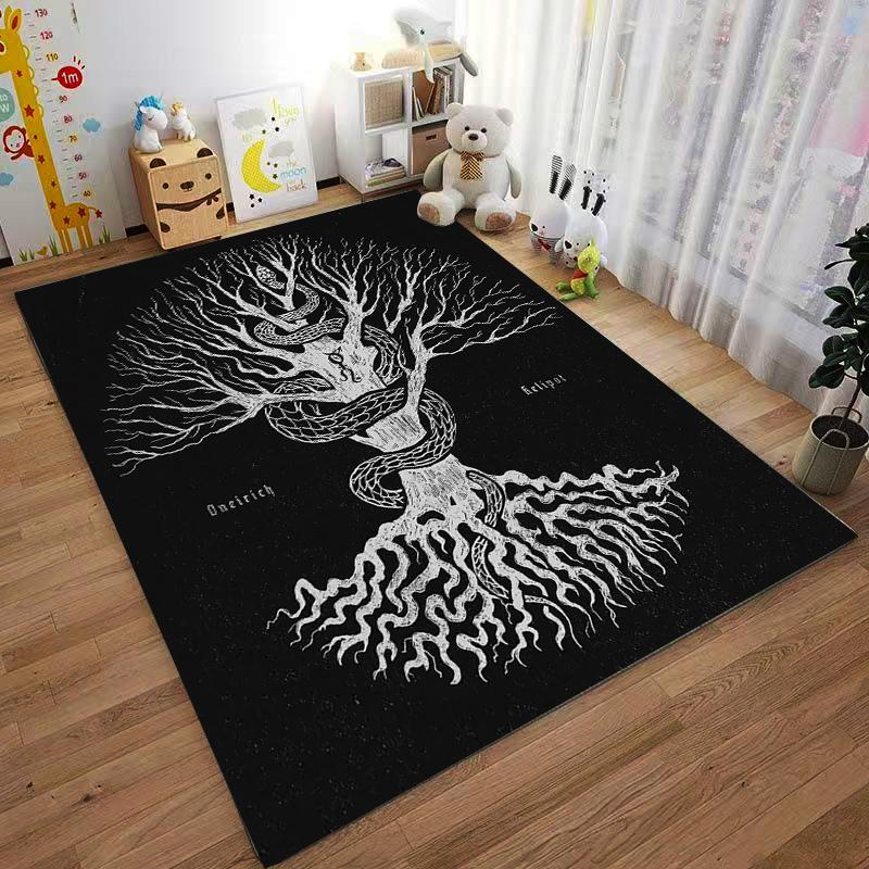 Mystical Tree with Serpent Design Printed Carpet Black and White Gothic Style Suitable for use as an anti-slip    for    room and bedroom sofas