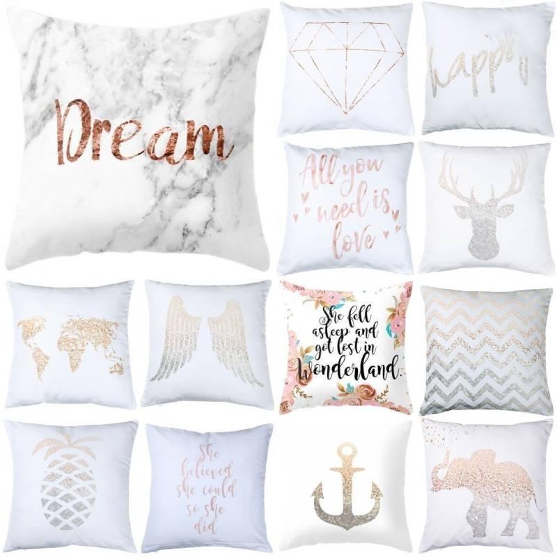 Modern Minimalist Cotton Cartoon Letter Cushion Cover Soft Peach Skin Plush Pillow Cover