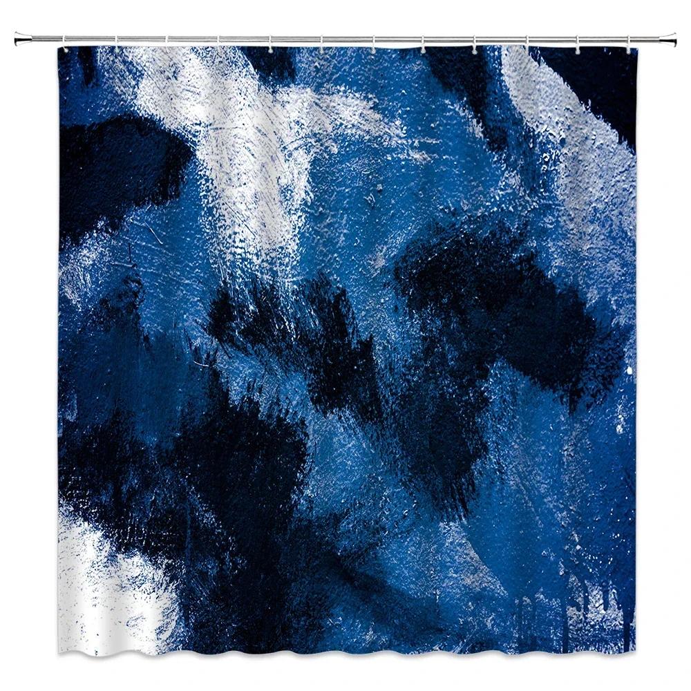 Blue Tone Shower Curtain, Mid Century Modern Lines Round Ribbed Animal Cat Tree Branch Bathroom Decorative Shower Curtains